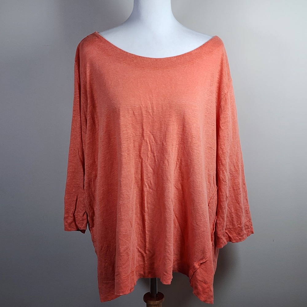 Sigrid Olsen Linen Top Womens 3X Orange Peach Lagenlook Natural Earthy Granola